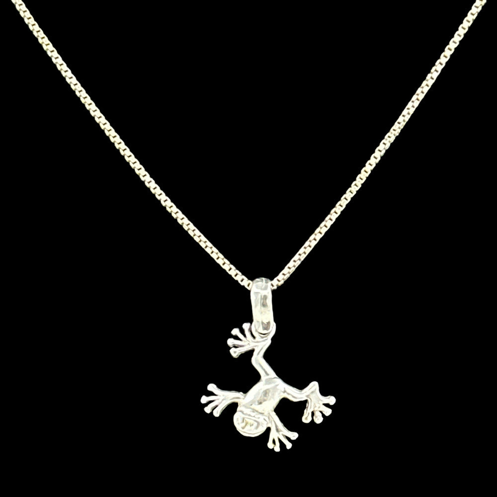 Sterling Silver Frog Pendant Sterling Silver Chain Necklace 15.5”